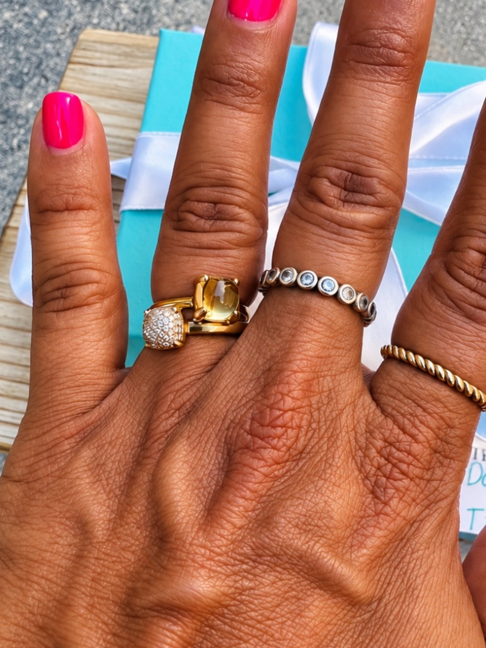 EXT RARE Tiffany & Co. 18k Lemon Quartz Paloma Picasso Sugar Stacks Ring, Sz 5